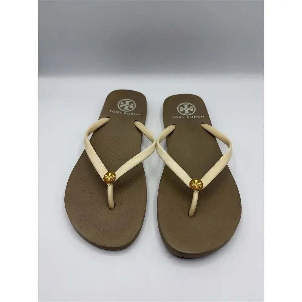 Tory Burch Neutral Tan Rubber Summer Flip Flops Sandals Women’s Sz 7